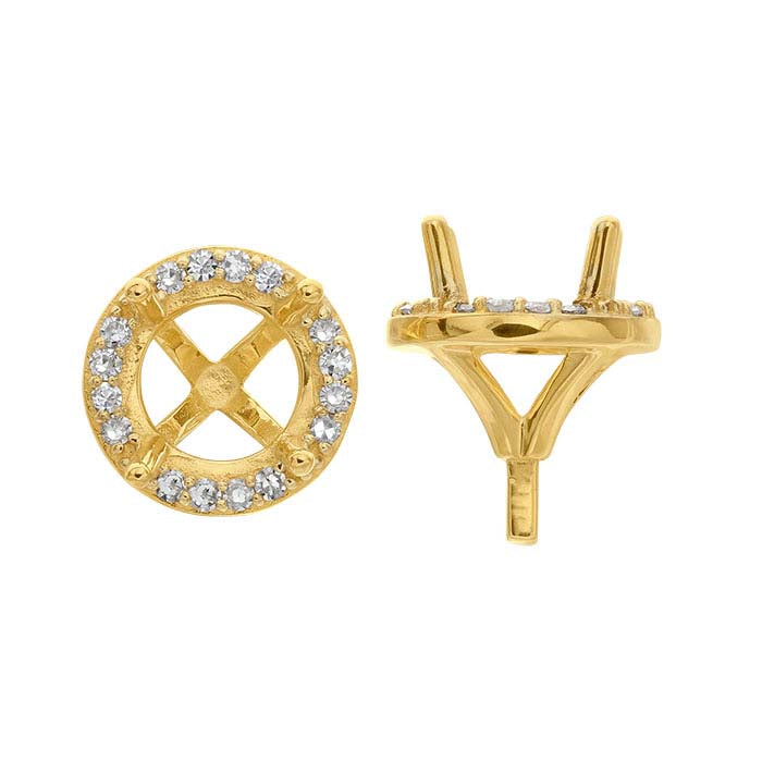 14K Geelgoud 6,5mm Ronde Semi-Mount Halo 4-Klauwszetting met Pen