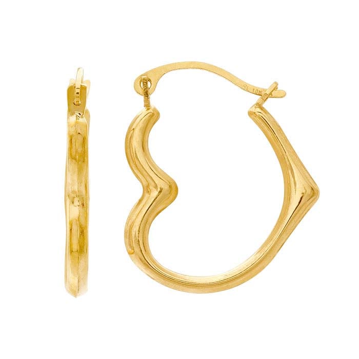 10K Yellow Gold Heart Hoop Earrings