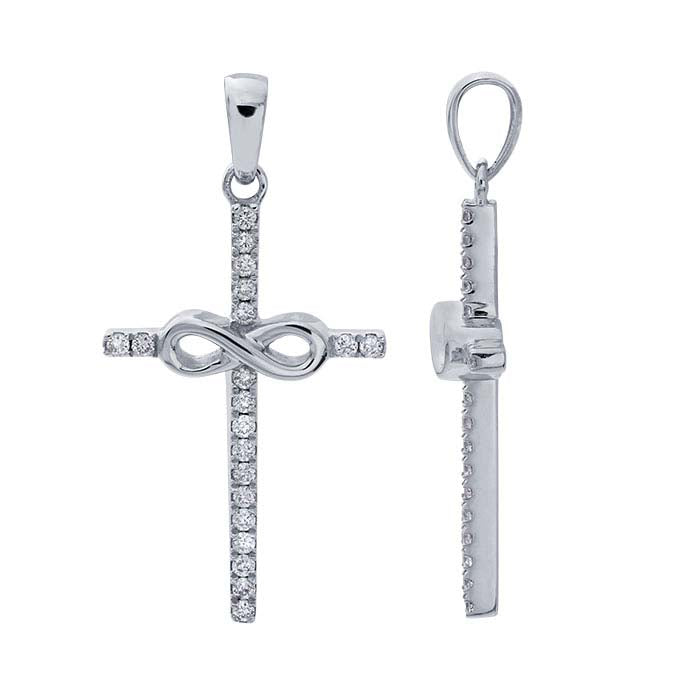 14K Valkokultainen Ristiriipus Timantein ja Infinity-riipuksella