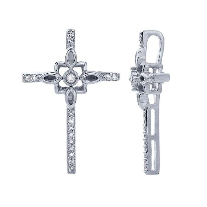 14K White Gold Diamond-Set Cross Pendant