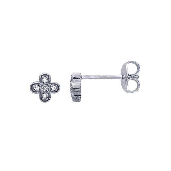 Στρογγυλά Σκουλαρίκια Σταυρός με Διαμάντια σε Λευκό Χρυσό 14Κ