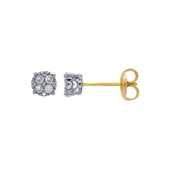 14K Yellow Gold Cluster Diamond-Set Earrings