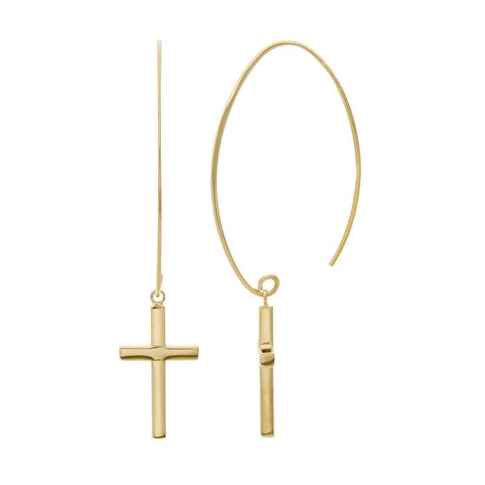 14K Yellow Gold Cross Ear Wire Earrings