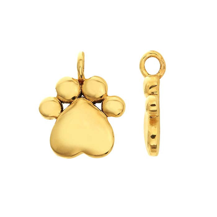 14K Yellow Gold Paw-Print Charm