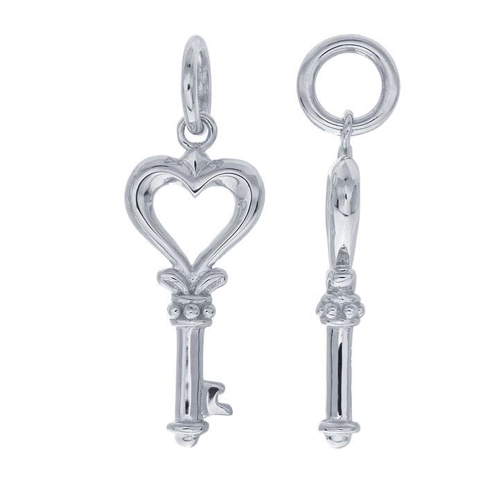14K White Gold Heart Key Pendant