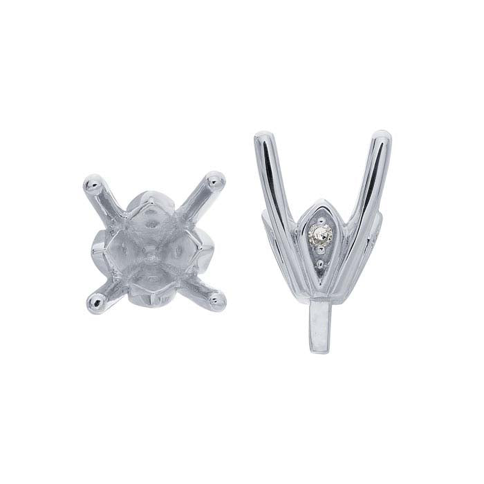 14К белое золото 6,5 мм круглая полуоправа с 4 зубцами и штифтом