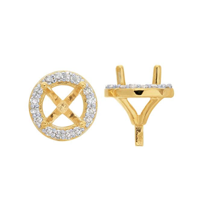 Montura semicircular de halo con 4 garras y clavija, redonda de 5 mm, en oro amarillo de 14K