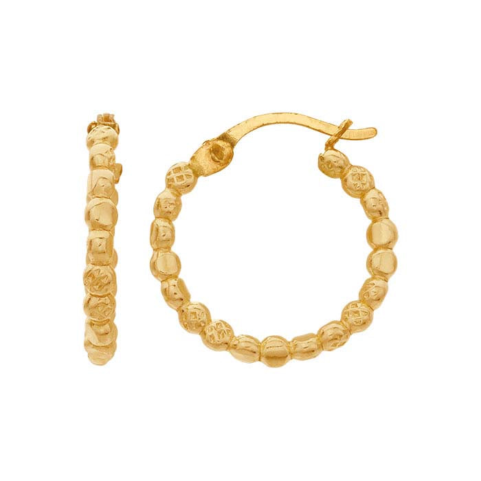 Σκουλαρίκια κρίκοι με επίπεδα χάντρες, επιχρυσωμένα με κίτρινο χρυσό 14/20