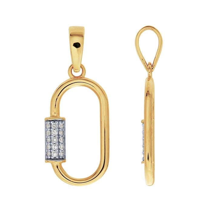 Pendente Falso Mosquetão em Ouro Amarelo 14K com Diamantes