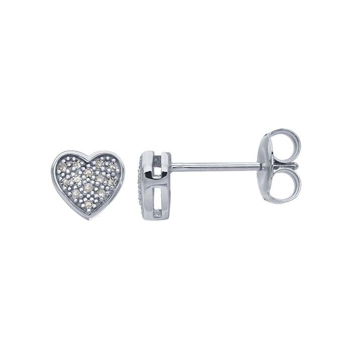 14K White Gold Diamond-Set Heart Post Earrings