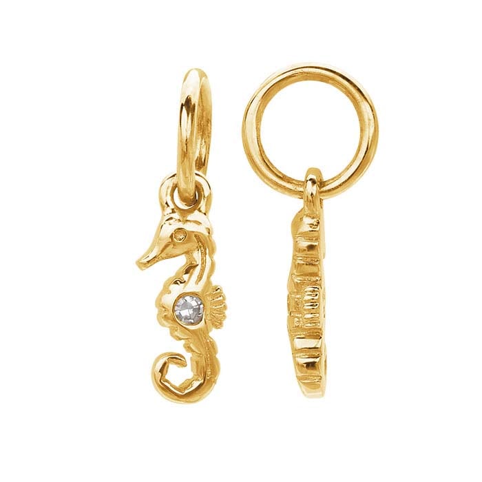 تعليقة حصان البحر مرصعة بالألماس من الذهب الأصفر عيار 14 قيراط