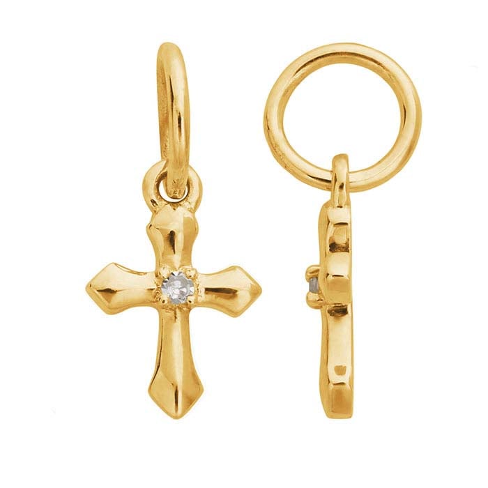 Ciondolo a croce in oro giallo 14K con diamanti incastonati