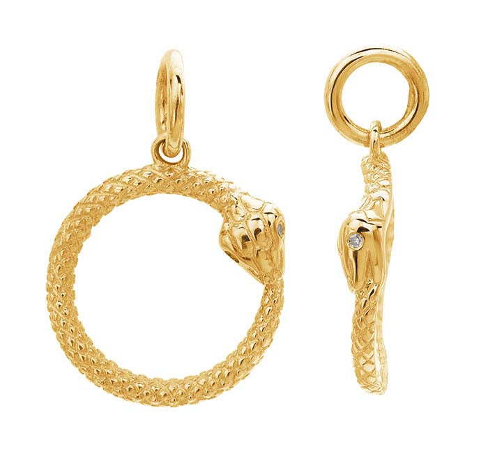 14K Geltono Aukso Pakabukas Ouroboros su Deimantais