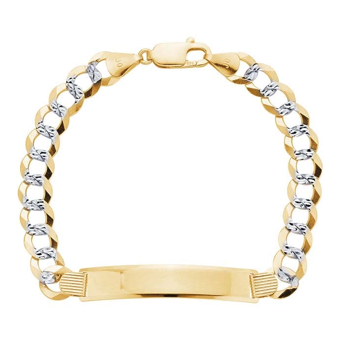 Pulsera de placa con eslabones curb pavé en oro amarillo de 14K