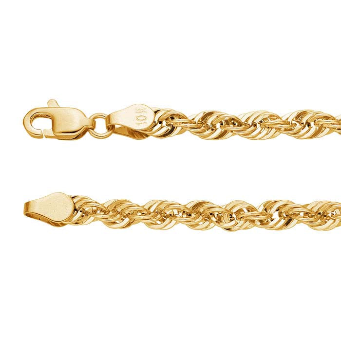10K Yellow Gold Diamond-Cut Rope Chain Bracelet