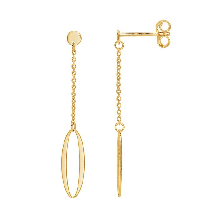14K Yellow Gold Oval Chain Drop Post Earring