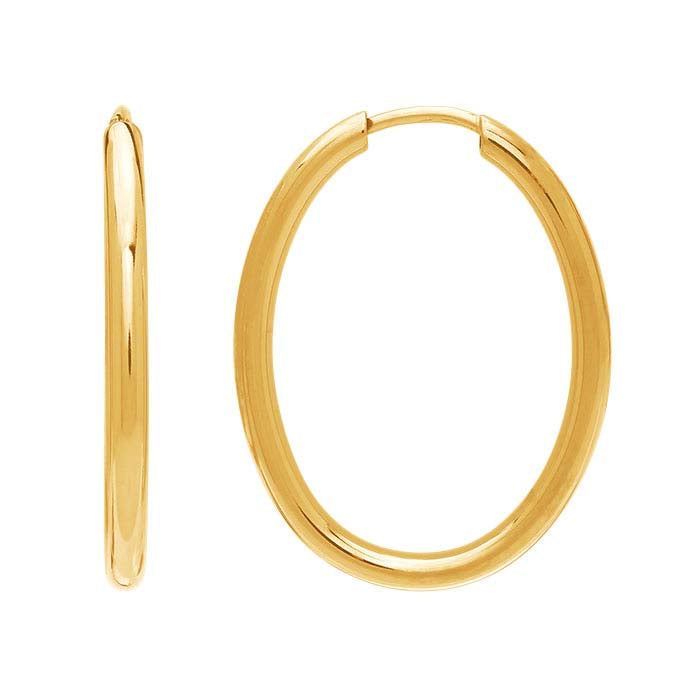 14K Yellow Gold 2 x Oval Endless Hoop Earring