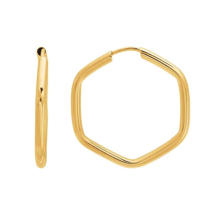 14K Yellow Gold 2 x Hexagon Endless Hoop Earring