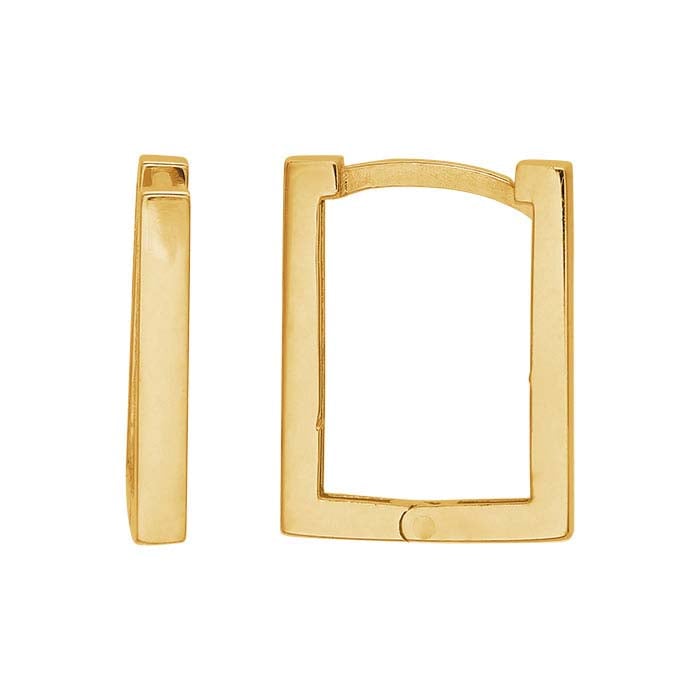 14K Yellow Gold Rectangle Huggie Hoop Earring