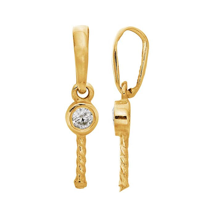 14K gult gull anhengfeste med perle og diamantinnfatning