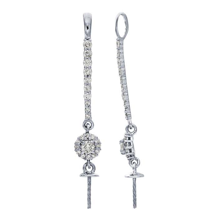 14K सफेद सोना हीरे से सजा मोती पेंडेंट माउंटिंग