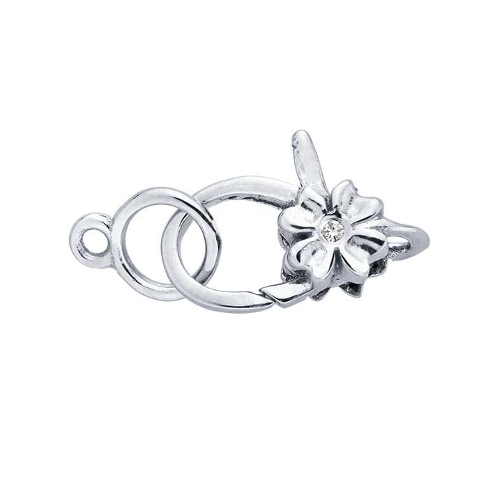 14K Weißgold Karabinerverschluss mit Diamantbesatz und geschlossenem Ring