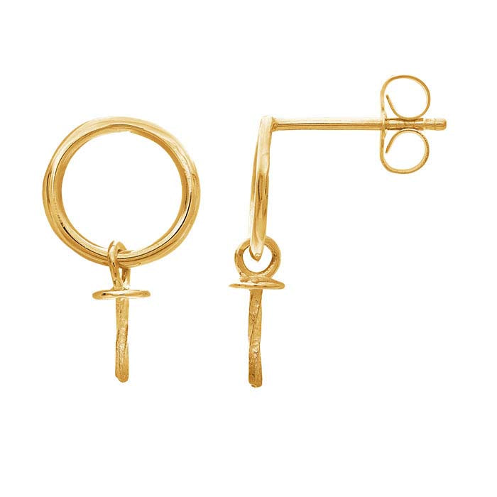 Boucles d'oreilles à tige cercle en or jaune 14 carats avec tige en perle