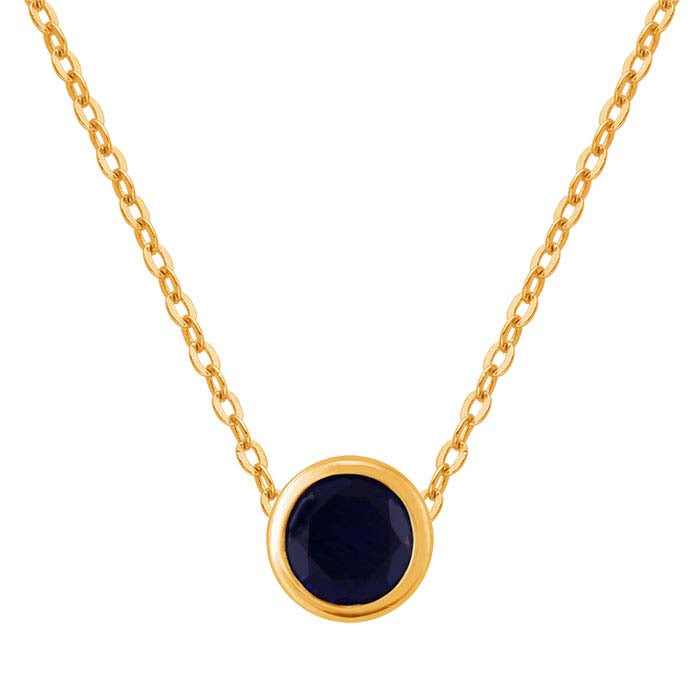 תליון עם ספיר מעובד במעבדה 4 מ"מ מזהב צהוב 14 קראט