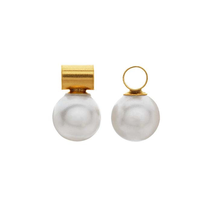 14/20 Or Jaune Plaqué Perle Blanche Simulée Sertie Tube Pendentif Passant