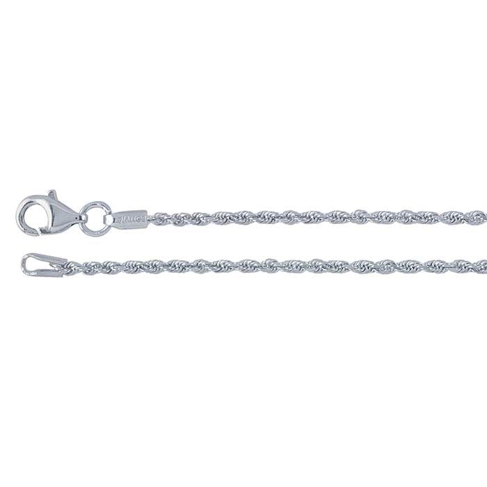 14K White Gold Diamond-Cut Solid Rope Chain
