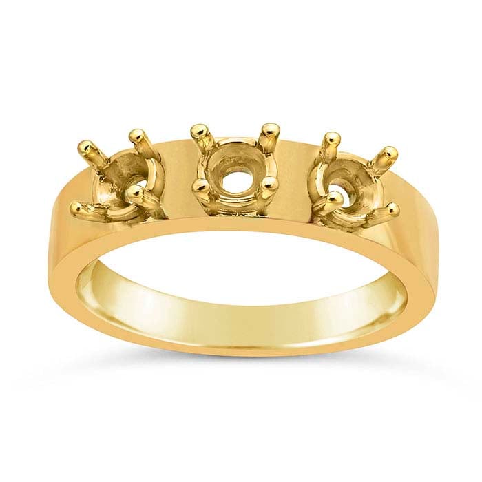 14K Yellow Gold Three-Stone Ring Mounting