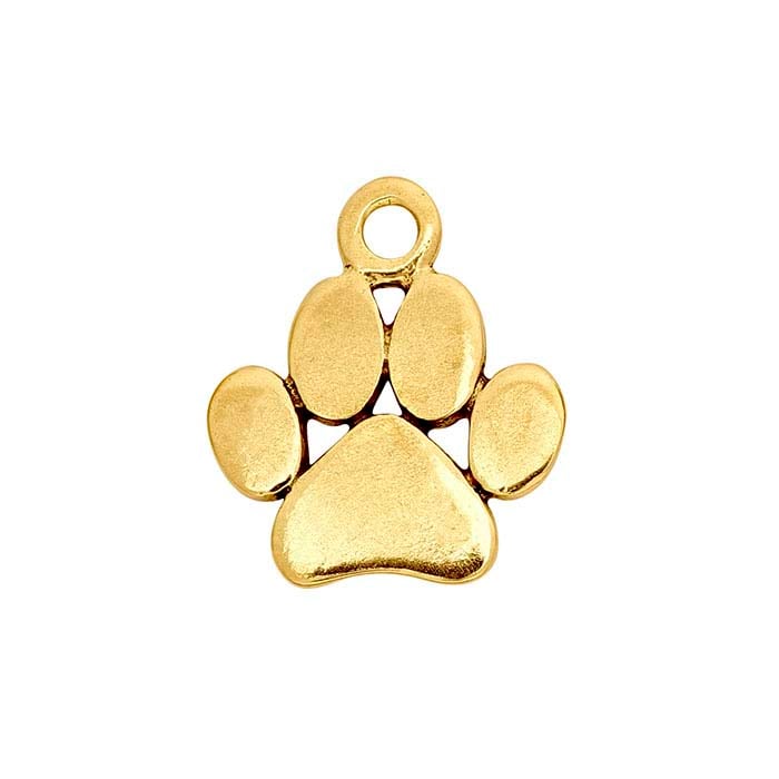 14K Yellow Gold Flat Paw-Print Charm
