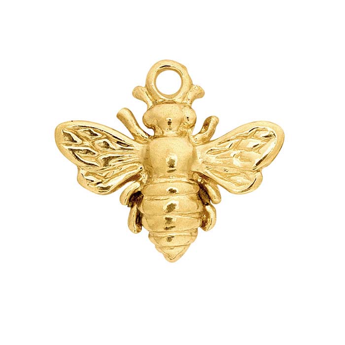 14K Yellow Gold 3D Honey Bee Charm