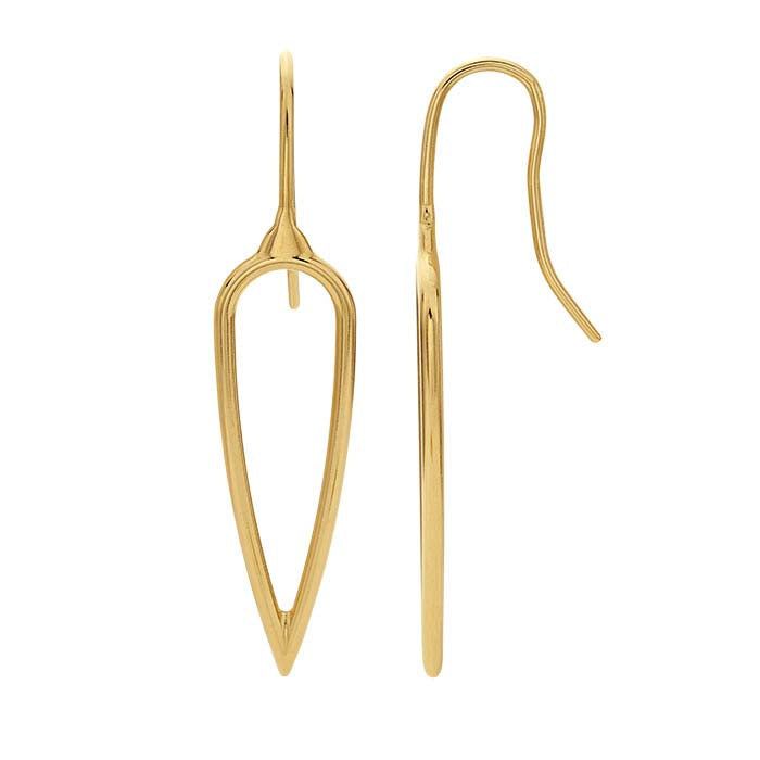 أقراط سلك أذن على شكل دمعة من الذهب الأصفر عيار 14 قيراط