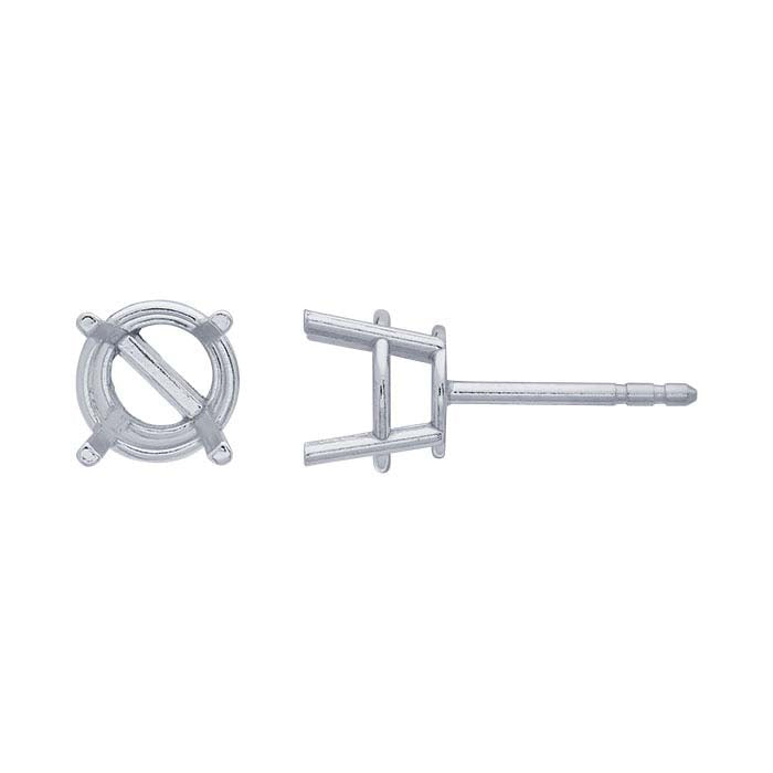 14K White Gold Lightweight Round Post Earring Mounting