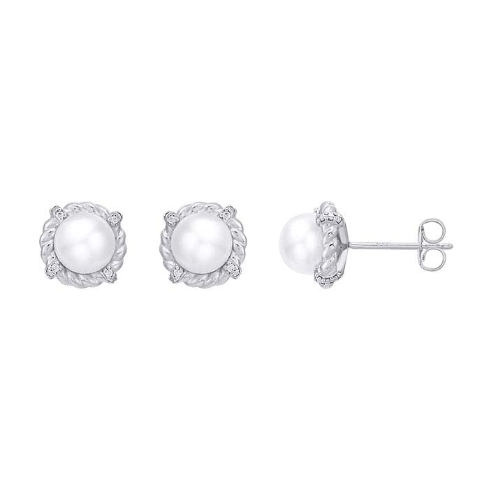 14K White Gold Lab-Grown Diamond & Pearl-Set Halo Post Earrings