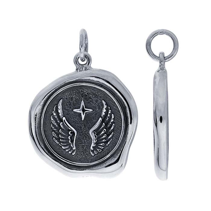 Sterling Silver Wings Wax Seal Pendant