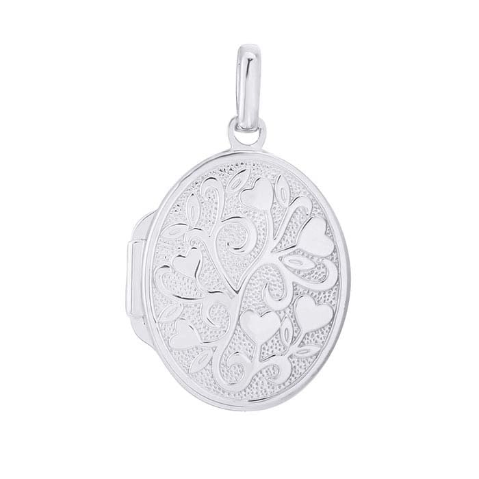 Sterling Silver Oval Locket Pendant with Hearts