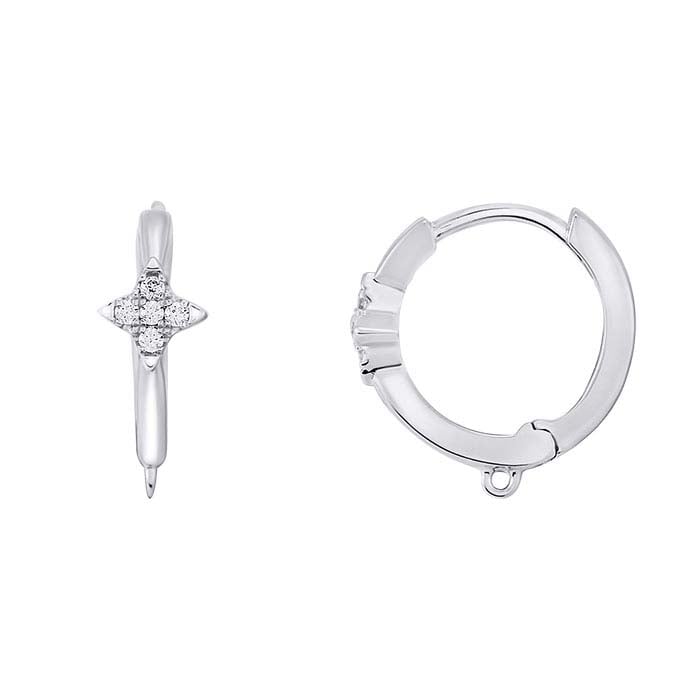 Sterling Silver CZ-Set Star Huggie Hoop earring with Ring