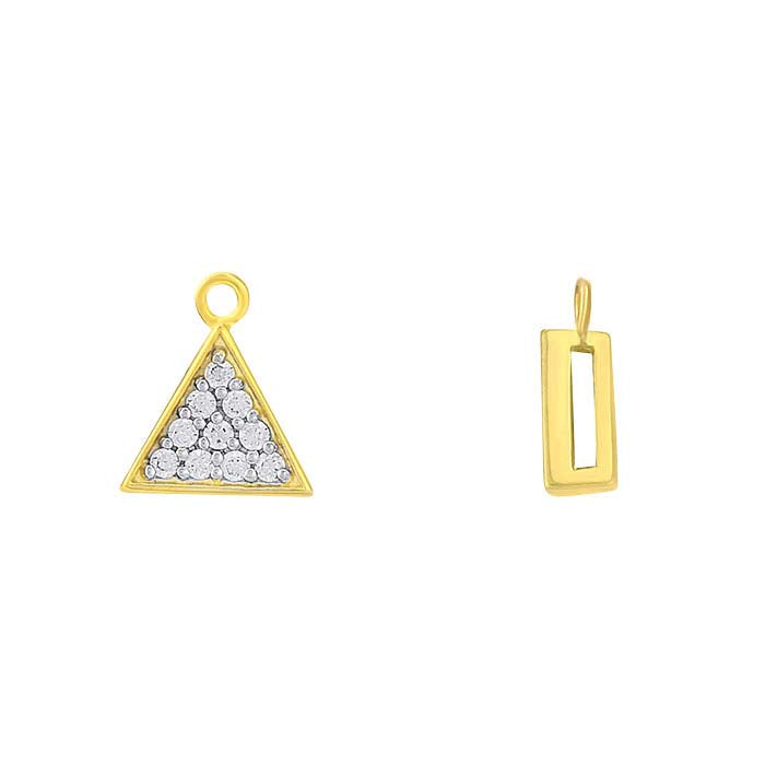 Sterling Silver Yellow Gold Plated CZ-Set Triangle Component with Ring
