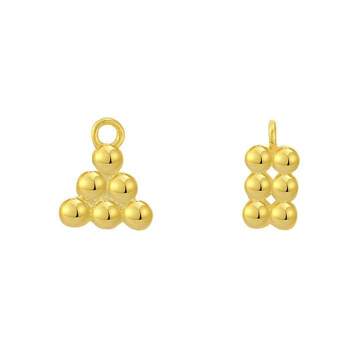 Sterling Silver Yellow Gold Plated Beaded Pyramid Component with Ring