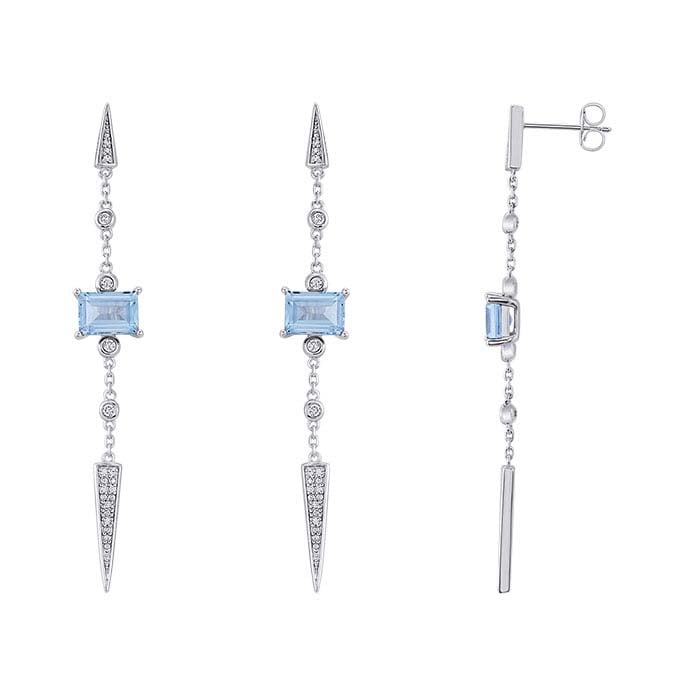 Sterling Silver Lab-Grown Blue Topaz-Set Arrow Drop Earrings