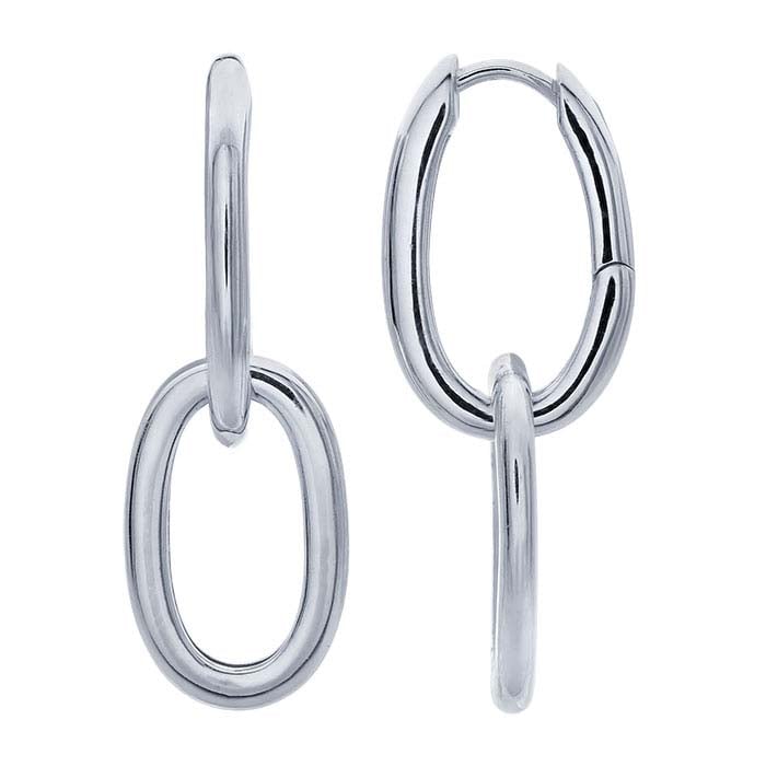 Sterling Silver Oval Link Huggie Hoop Earrings