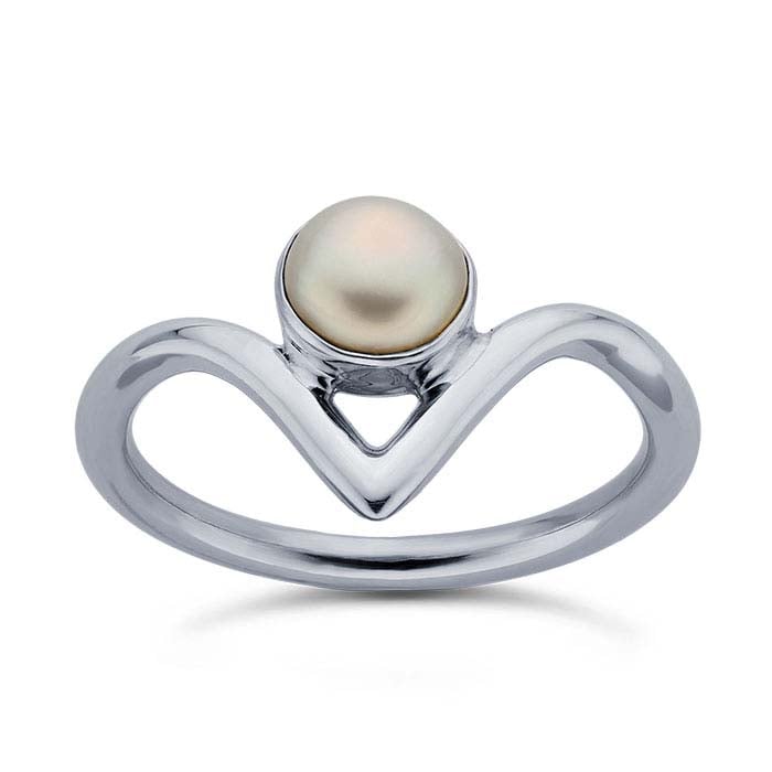 Sterling Silver Pearl-Set Chevron Ring