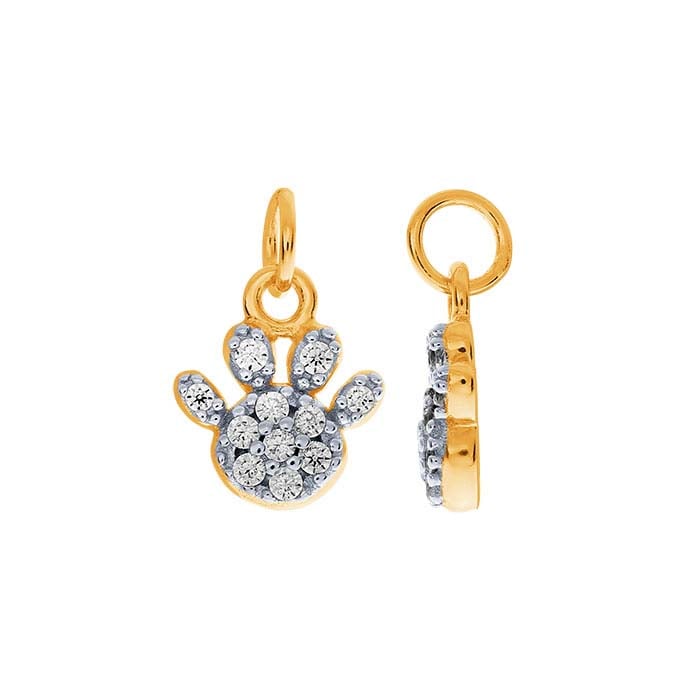 Sterling Silver Gold-Plated CZ-Set Paw Charm