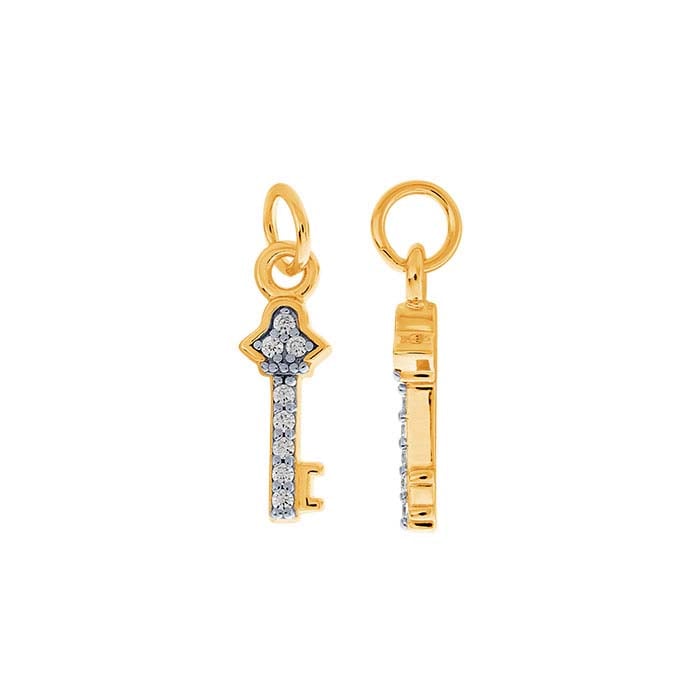 Sterling Silver Gold-Plated CZ-Set Key Charm
