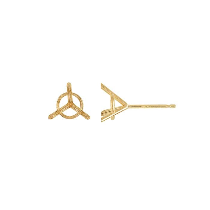 14K Yellow Gold Round Post Earring Mounting
