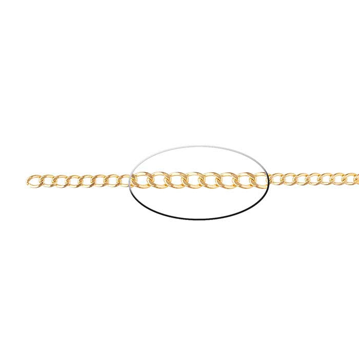 Cadena Curb de Oro Amarillo 14/20 Relleno, Corte Diamante, Por Pie