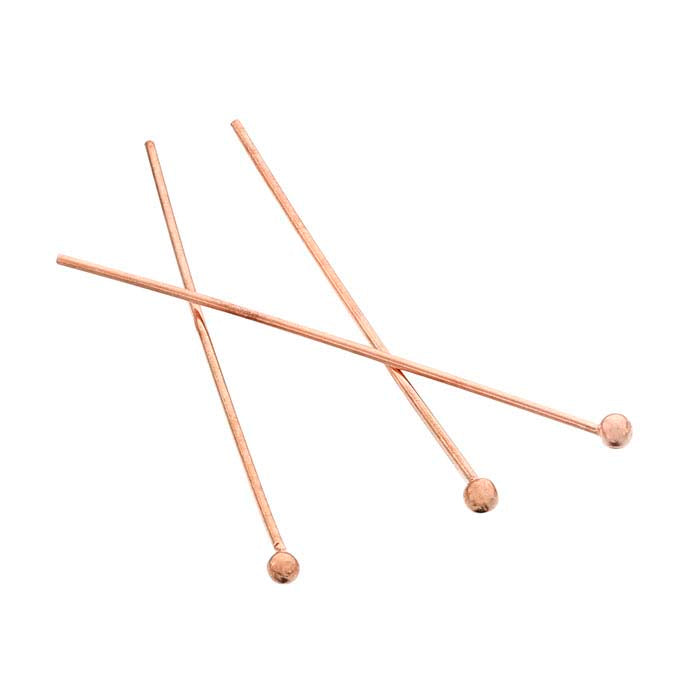 دبوس رأس كرة مطلي بالذهب الوردي عيار 14/20، 25.4 مم، 1.5 مم، 0.51 مم، نصف صلب