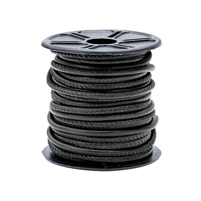 Черный круглый шнур из кожи наппа 2,5 мм, катушка 10 метров